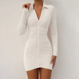 Sleeve Solid Color Button Down Ruched Shirt