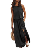 Solid Side Slit Long Maxi