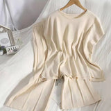 Fongt New Solid Color Round-Neck Sleeveless Vest Knitted Nine-Piece Trousers Set Thin Ice Silk Two-Piece