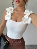 Fongt Three-Dimensional Flowers Elegant Spring And Summer Knitted Vest