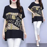 Clothing Printed Stylish Letter Pockets Patchwork Pullovers Casual Loose Split All-match Summer Korean Round Neck T-shirt-Outfit
