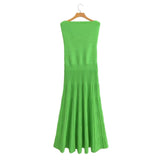 Fongt Summer New Sexy Hottie Body Shape Straight Green Dress Sleeveless Knit Dress
