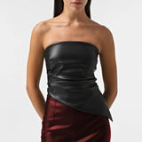 Fongt 2024 Fashion Solid-Color PU Leather Sexy Breast-Thored Waist Vest