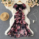 Fongt Cold Sister Goddess Fan Dress Heart Machine Draw Folding Belt Irregular Chopped Fishtail Skirt Dress
