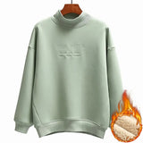 Thicken Sweatshirt Women's Casual Loose Lambwool Half Turtleneck Pullover Streetwear Warm Tops Fleece Lined