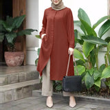 ZANZEA Women Full Sleeved Muslim Blouse Islamic Clothing Fashion Buttons Down Solid Long Blouse Tops Kaftan Casual Solid Blusas 703-0-Outfit
