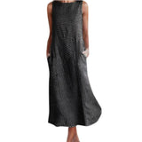 Striped Round Collar Sleeveless Large Slim Dress-Outfit