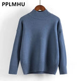 Winter Women Sweater Korean Mock Neck Warm Knitted Pullover Long Sleeve White Classic Bottoming Knitwear Tops 2023