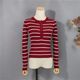 New 2022 Buttons Knitted Pullovers Striped Casual Basic Fashionable Wild Winter Spring Women Sweater Lady Tops