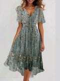 Fongt Summer New Loose Leisure Shuya V Collar Crumped New Hot Print Dress.