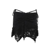 Summer 2024 New Short Skirt Dark Black Casual Full Of Holes Irregular Half Skirt Women-Outfit