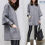Fongt Autumn / Winter New Plus Size Women's Fat MM Loose Splicing Long Sleeve Coat Long Solid Color Top Round Collar