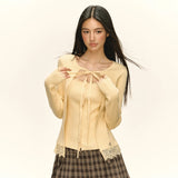 Fongt New Women's Design Temperament Lace Splicing Elastic Knitting Shirt Fashion Two Sets