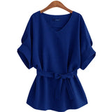 Size M-6XL Women Loose Short Sleeves Blouses 2022 New Fashion Summer Casual V-Neck Lace Up Bow Solid Color Tops Hot