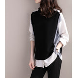 Fongt 2025 Spring And Autumn Tide Design Fashionable Two Splicing Stripes Loose Leisure Long-Sleeved Shirt Woman