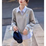 Fongt Chic Spring And Autumn Fashion Temperament With Loose Lazy Simple Short Round Collar Knitting Sweater