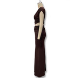 Fongt Spring And Summer New Women's Solid Color Tie With Slanted Shoulder Dress Open Skirt Dress Suit
