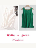 Women's Blouses Cotton and Linen Sleeveless Tops Shirt Female O Neck Summer Solid Green Tunic Blouse Basic