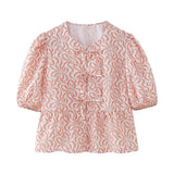 Fongt New Bubble Sleeve With Solid Color Short Top 1213835