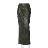 Pu Artificial Leather Lace-Up Straps Back High Slit 2023 Autumn Winter Sexy Vintage Clubwear Body-Shaping-Outfit