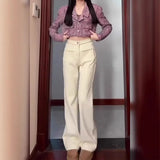Fongt Design High-Waisted Narrow Version Of Straight Jeans Women Autumn And Winter Plus Velvet Warm Thin Trousers