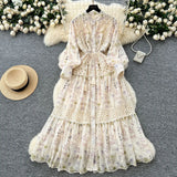 Fongt Style Niche High-Grade Lace To Receive Waist Dress Women's Thin Print Embroidered Fairy Dress