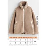 Fongt Women's Autumn And Winter Fashion Colliding Splicing Lead Resin Zipper To Keep Warm Imitation Lamb Jacket
