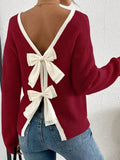 Fongt And Winter New Sweater Women's Fashion Back Bow Decorated Round Collar Knitted Shirt