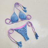 Fongt Female Hot Girl Bikini Split Sexy Triangle Double Sided Collision Color Beach Bikini Swimsuit Three Point