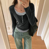 Fake Autumn Blouses With Slim Underwear, Long Sleeves And Short T-Shirts-Outfit