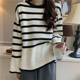 Fongt Renovation Striped Sweater Women's New Retro Mini-Designed Knitted T-Shirt Tide In