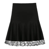 Basic Versatile Stretchy High-waisted Lace Stitching Short Skirt Casual Vintage Harajuku Women 2020 Black Mini