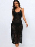 Fongt Beach Hoodie Sexy Long Hollow Knitted Slings Bareback Holiday Sunscreen Skirt