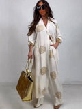 Fongt Summer New Elegant Sexy V-Neck Top + Printed Wide Leg Pants Two Sets