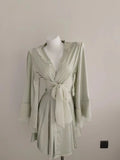 Fongt New Ice Silk Lotus Leaf Side Broad Sleeves Bathrobe New Lady Sexy Lace With Coat Morning Robe