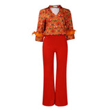 Fongt Women's Ebay Printed Long-Sleeved Shirt Temperament Elegant Broad Leg Pants Fashion African Set