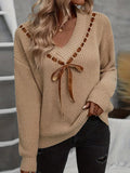 Fongt Autumn And Winter Women's Sweater V-Neck Bow Tie With A Hundred Sets Of Clothes On The Head
