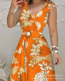 New E-Commerce Blue Lace Dress Female Non-Positioning Printing With Belt In Stock-Outfit