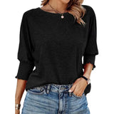 Fongt Women's 2025 Spring/Summer Fashion Sleeve 7-Sleeve T-Shirt Round Collar Basic Lace Sleeve