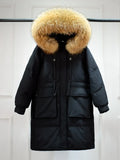 Winter Down Coat Women Long Parkas Luxury Real Raccoon Fur Hooded Female Loose Fashion Duck Down Puffer Jacket