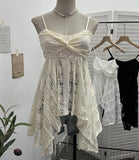 Fongt Lace Tling Folded Sling Vest Irregular Skirt Shaved Thin Holiday Wind Sleeveless Top 1029