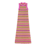 Beach Stripe Mulit Midi Dress Women Sleeveless Knitted Sexy Bodycon Tank Dresses Party Street Fashion