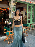 Lace Bustier Patchwork Double Strap Top-Outfit