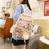 Fur-Ball Backpack Women Waterproof Backpacks for Teenage Girls Schoolbag Transparent Drawstring Pocket Student Travel