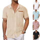 Fongt Men's New Summer Short-Sleeved Shirt Pocket Hollow Out Breathable Cool Summer Men's Casual Top