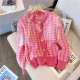 Fongt Style Short Temperament Socialite Small Sweater Hot Style Coat Jacket Small Fragrant Wind Pink Plaid Sweater Woman-Outfit