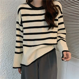 Fongt Renovation Striped Sweater Women's New Retro Mini-Designed Knitted T-Shirt Tide In