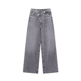 Fongt 2025 New Women's Fashion Fashion Double Trousers With Thin High-Rise Wide-Legged Jeans