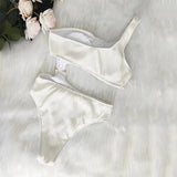 Fongt New Solid Color One-Shoulder One-Piece Swimsuit Sexy Ladies