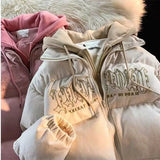 Embroidery Men Women Oversized Jacket Winter Down Cotton Hooded Parkas Coat Hip Hop Loose Overcoat Thicken Warm
